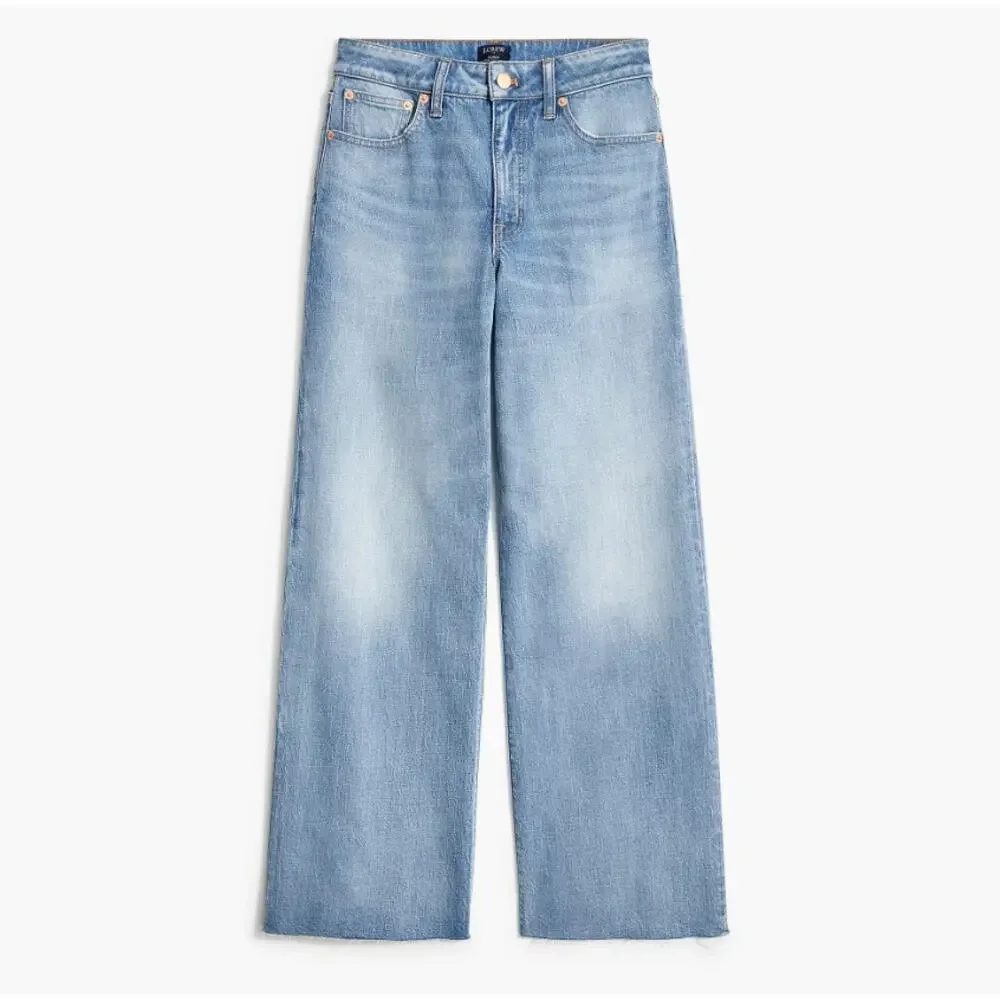J.Crew Curvy Wide-Leg Cropped Jeans Womens Sz 34 Petite Blue High Waist Stretch